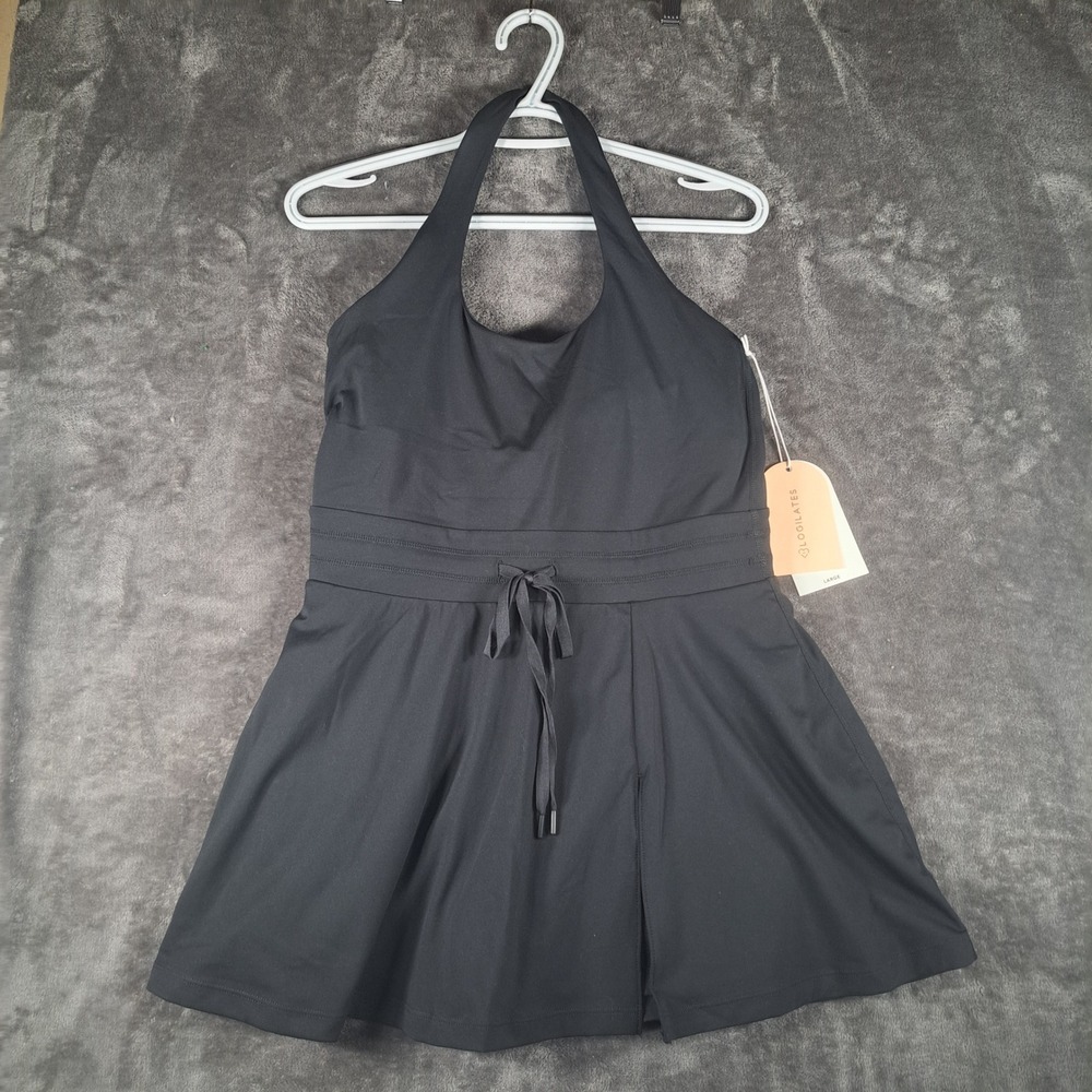 Blogilates Game Set Match Dress Black Halter Activewear Mini Dress Athleisure L